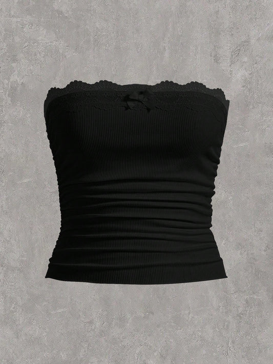 Plus Scallop Trim Ruched Tube Top