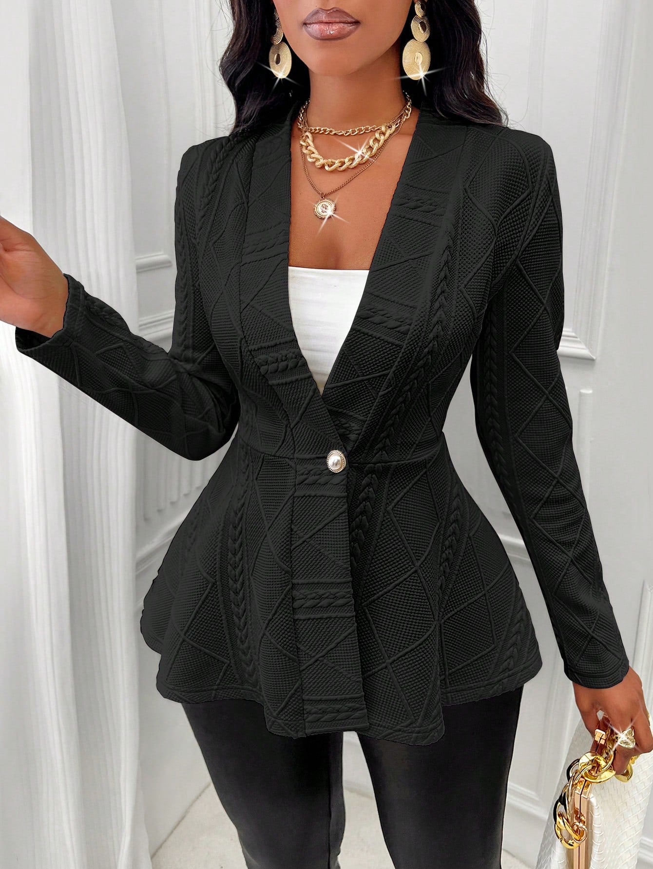 Women's Textured Fabric Single-button Jacket