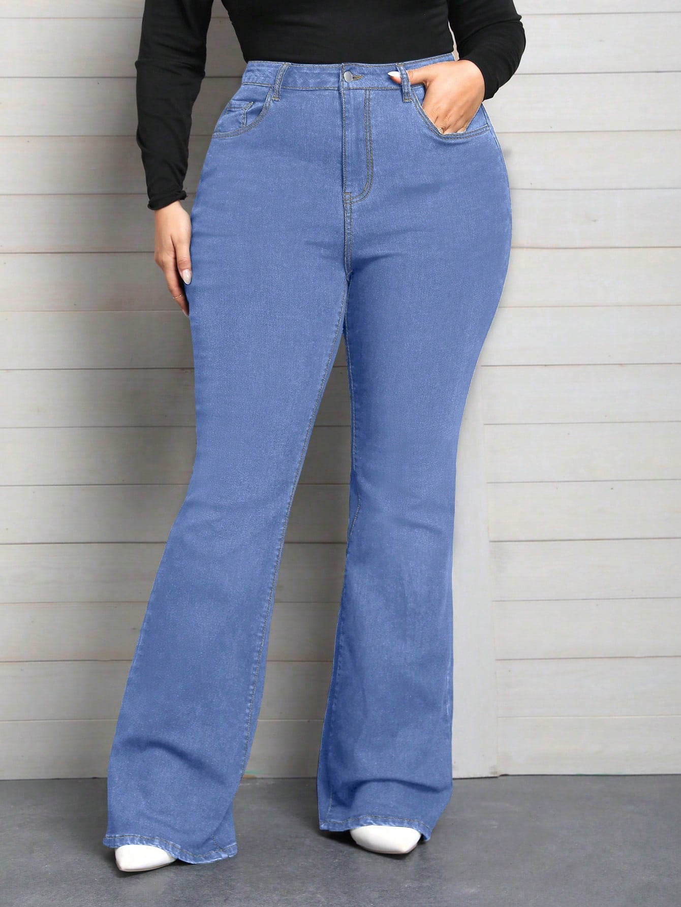 Plus Size Super Long Slim Fit Stretch Flared Jeans