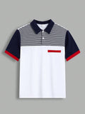 Teen Boys' Casual Striped & Contrasting Color Knit Loose Polo Shirt