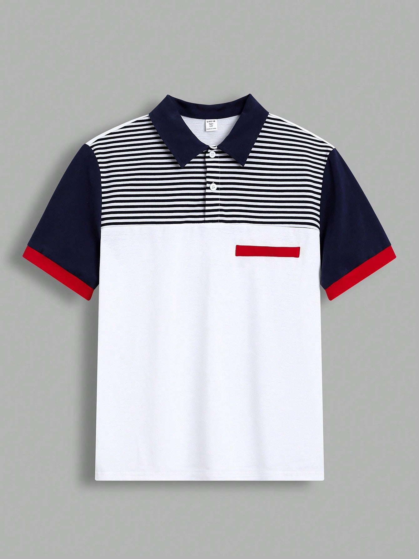 Teen Boys' Casual Striped & Contrasting Color Knit Loose Polo Shirt