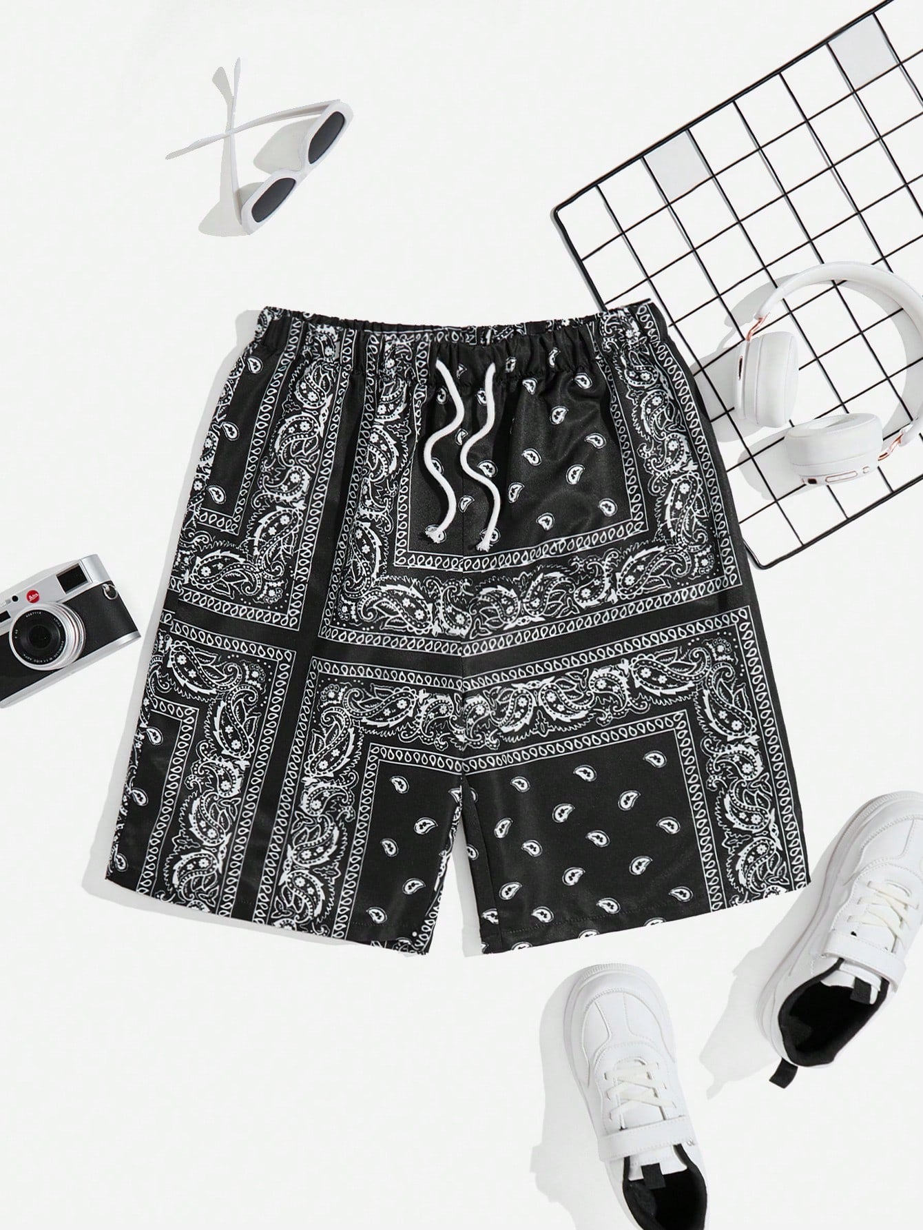 Teen Boy Comfortable Casual Printed Straight Woven Shorts