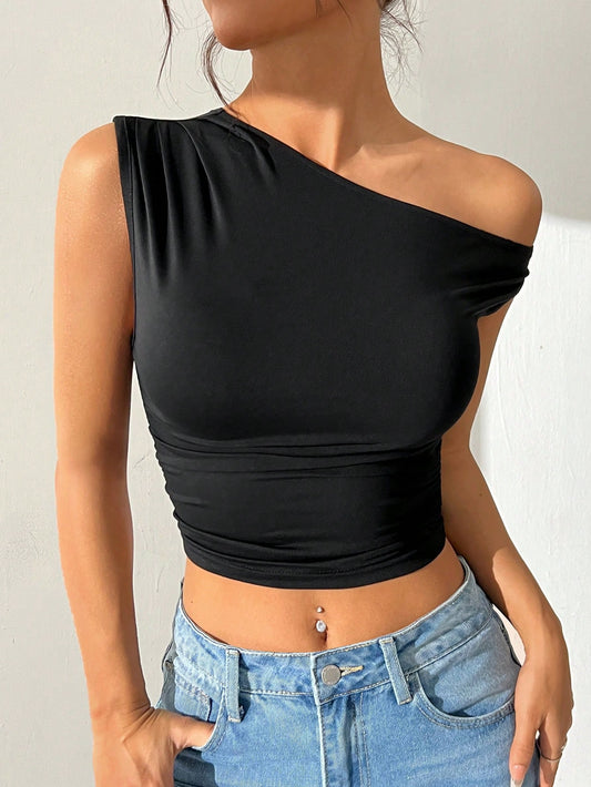 One Shoulder Sleeveless Cropped Top