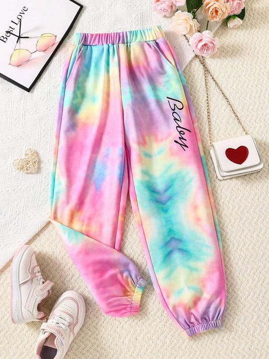 Tween Girl Tie Dye Letter Graphic Sweatpants