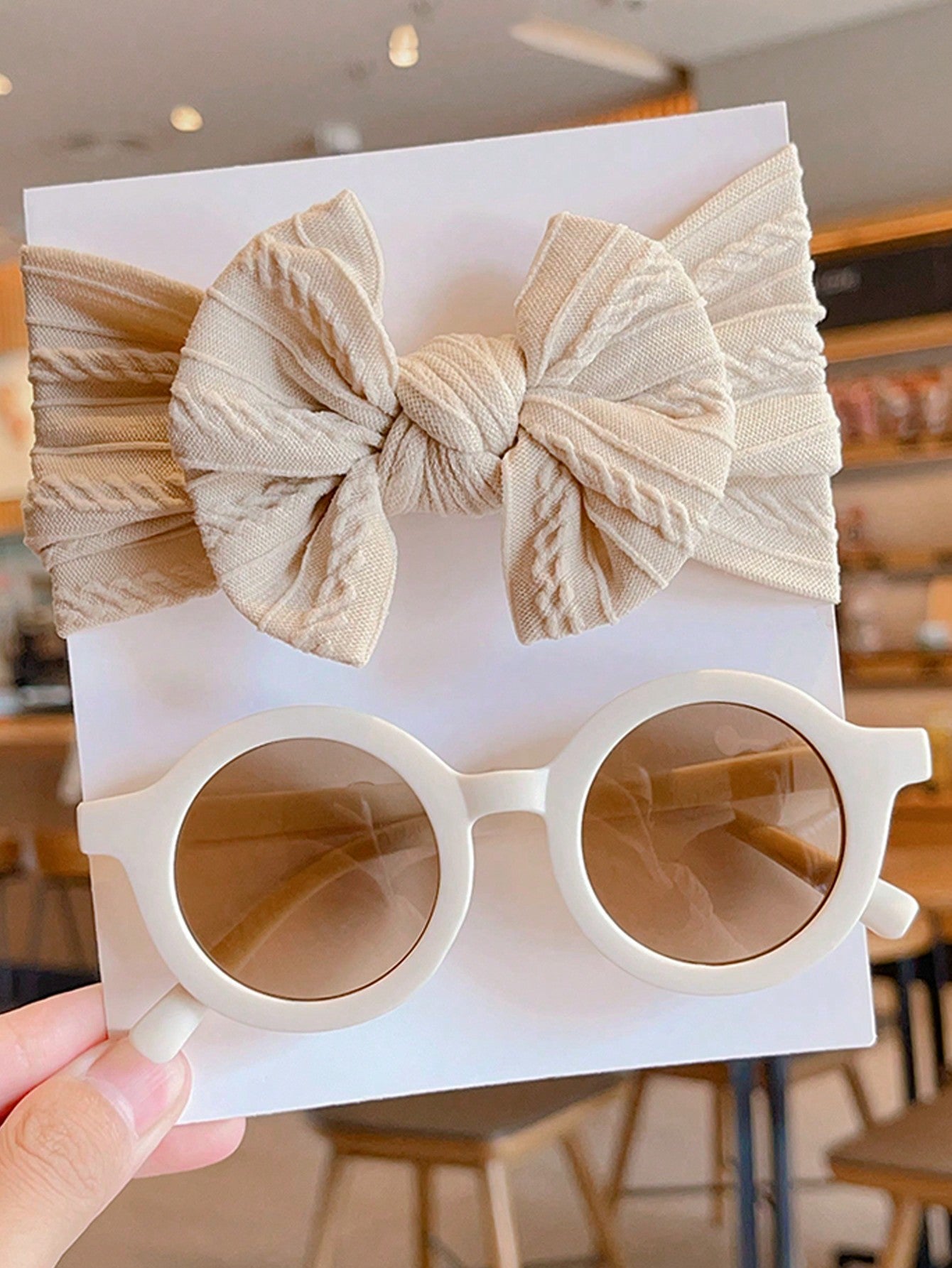 2 Pcs/Set New Baby Girls Boys Cute Solid Color Bowknot Hairband Round Sunglasses Set Children Sunglasses Kids Hair Accessories