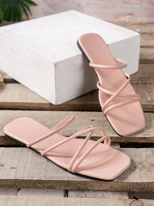 New Style Ladies' Slip-On Spliced Strappy Simple & Versatile Flat Sandals