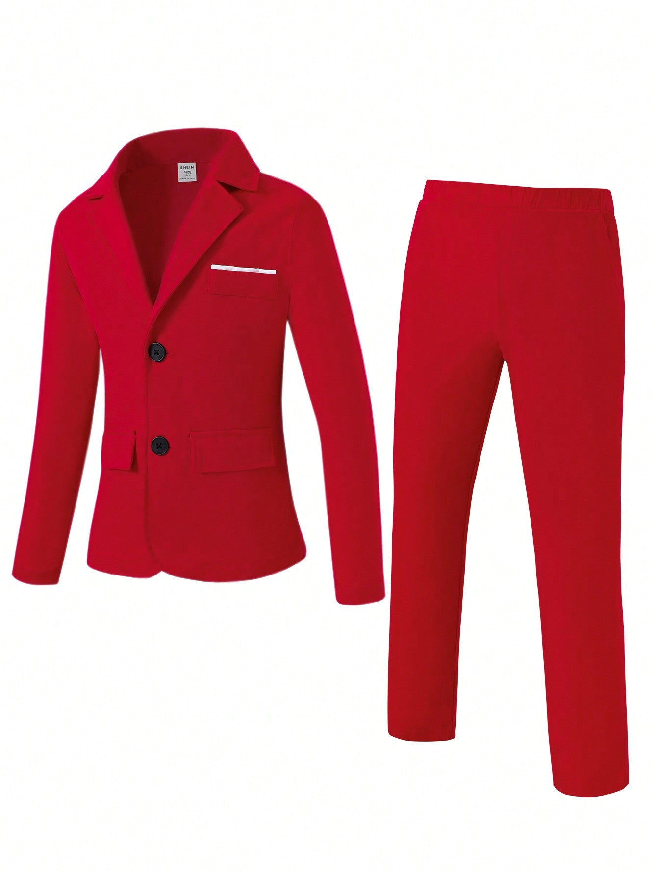 Tween Boys' Gentleman Two Piece Set: Red Lapel Suit Jacket And Pants, Fashionable For Birthday Party, Evening Party, Wedding, Festival, Performance