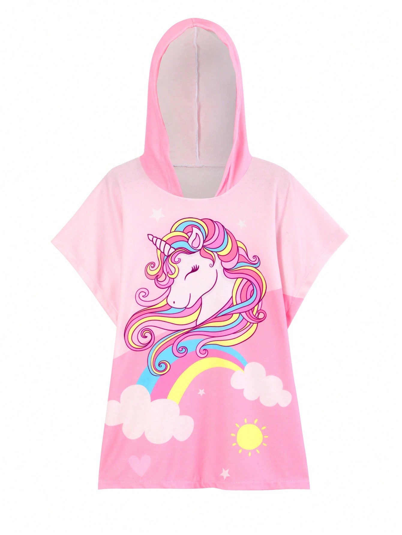 Young Girl Hooded Toweling Cover Up With Cartoon Print