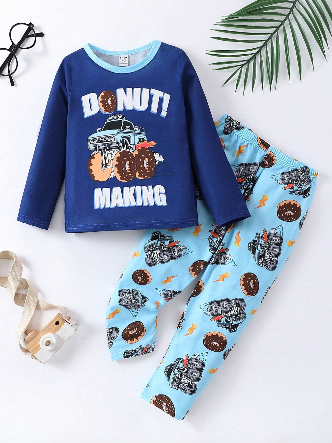 Young Boys' Casual Car & Letter Printed Long Sleeve Top And Pants Home Clothing Set