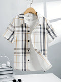 Tween Boys' Loose Fit Casual Plaid Woven Short Sleeve Shirt
