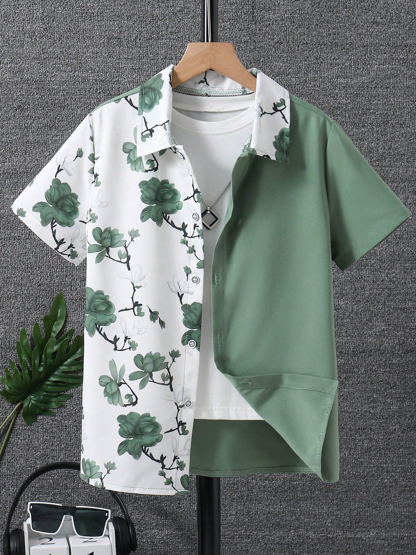 Tween Boys' Floral Patchwork Short Sleeve Shirt