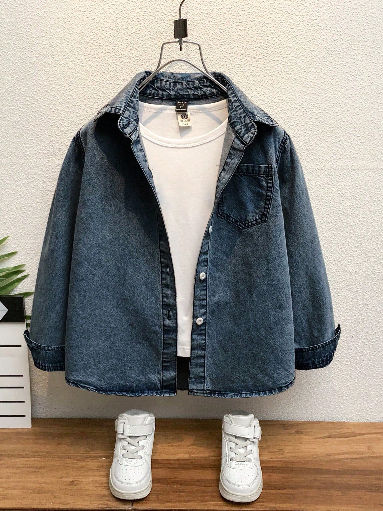 Tween Girl Simple Solid Color Denim Casual Jacket, Autumn