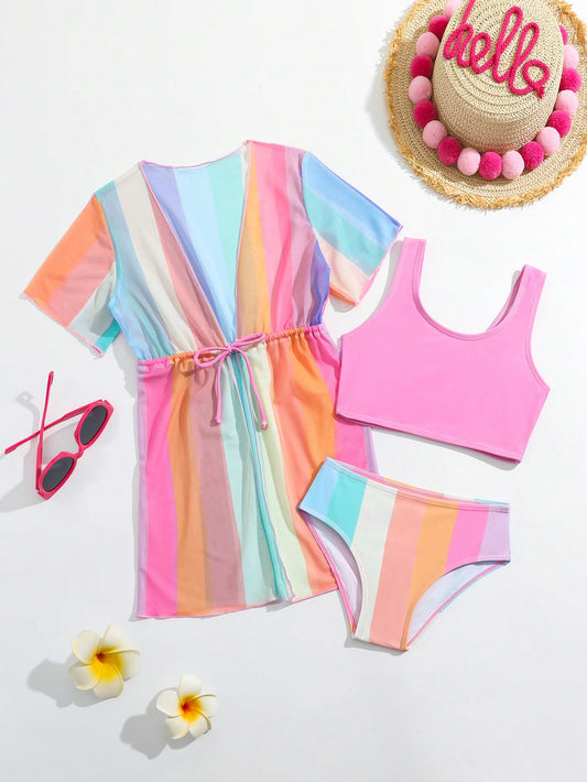 Young Girl 3pcs Split Bikini Set