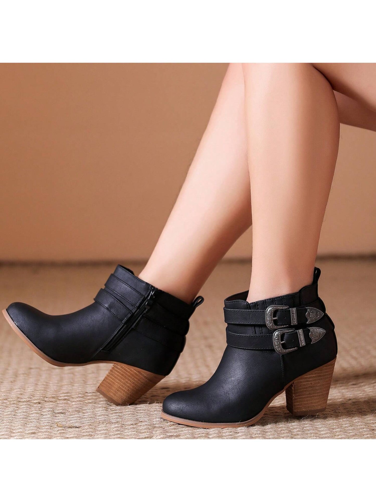 Women'S Wide Width Ankle Boots, Extra Wide Low Heel Side Zipper Winter Booties.