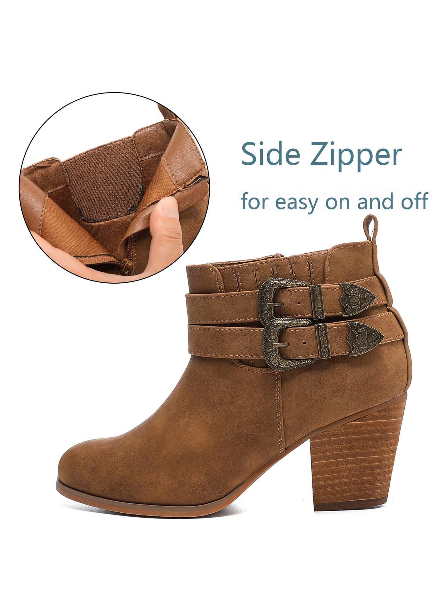 Women'S Wide Width Ankle Boots, Extra Wide Low Heel Side Zipper Winter Booties.