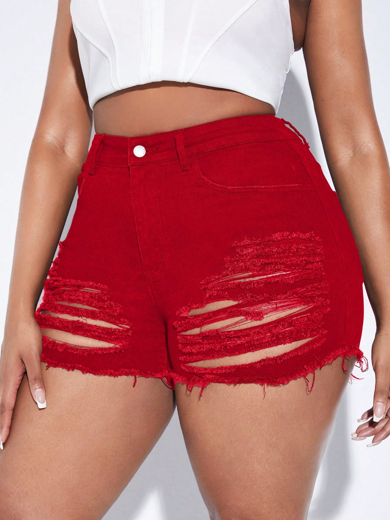 Plus Size Distressed Slim Fit Denim Shorts