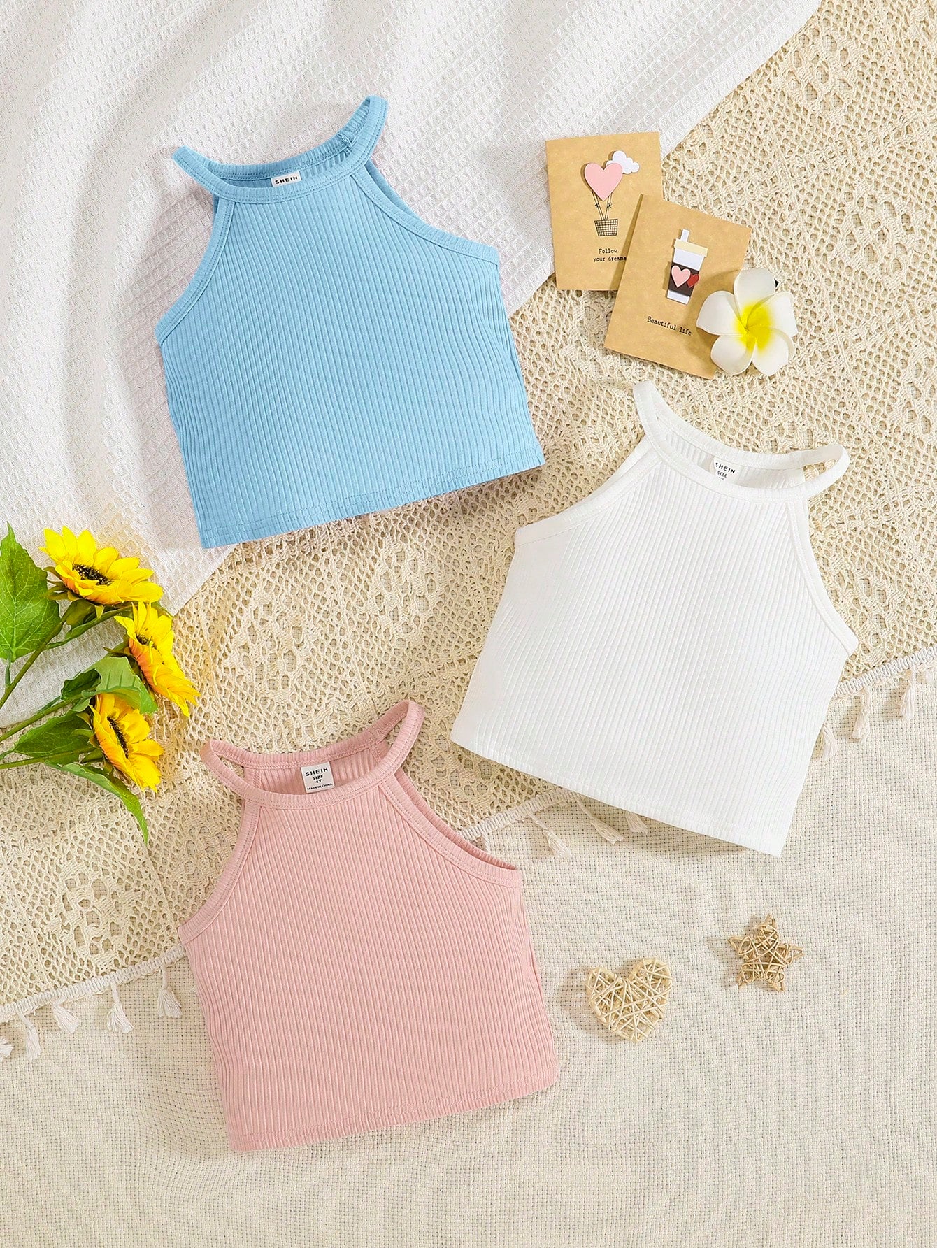 Young Girl 3pcs Ribbed Knit Halter Top