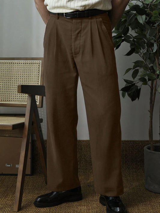 Men's Solid Color Pleated Dress Pants