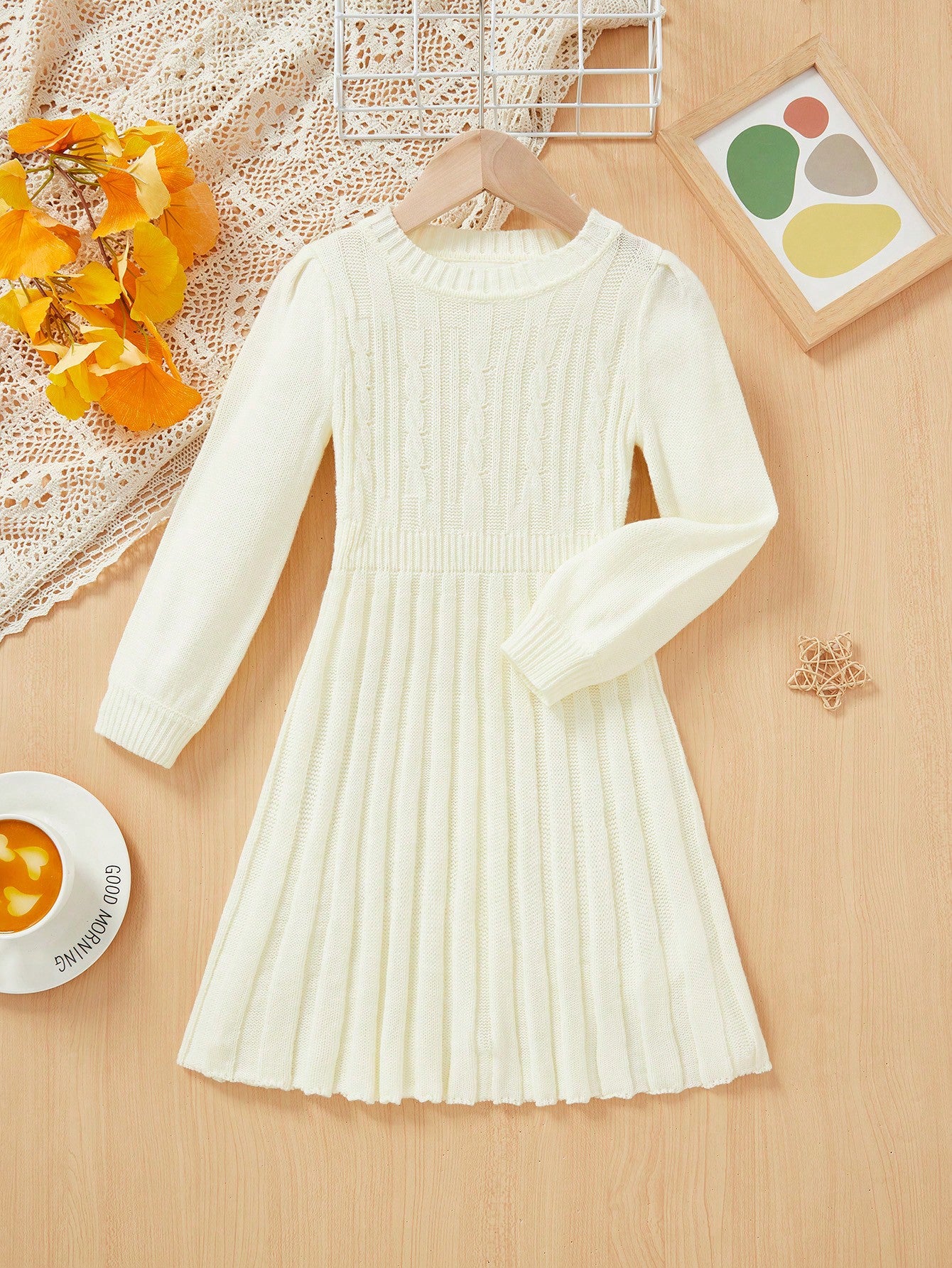 Young Girl Cable Knit Sweater Dress