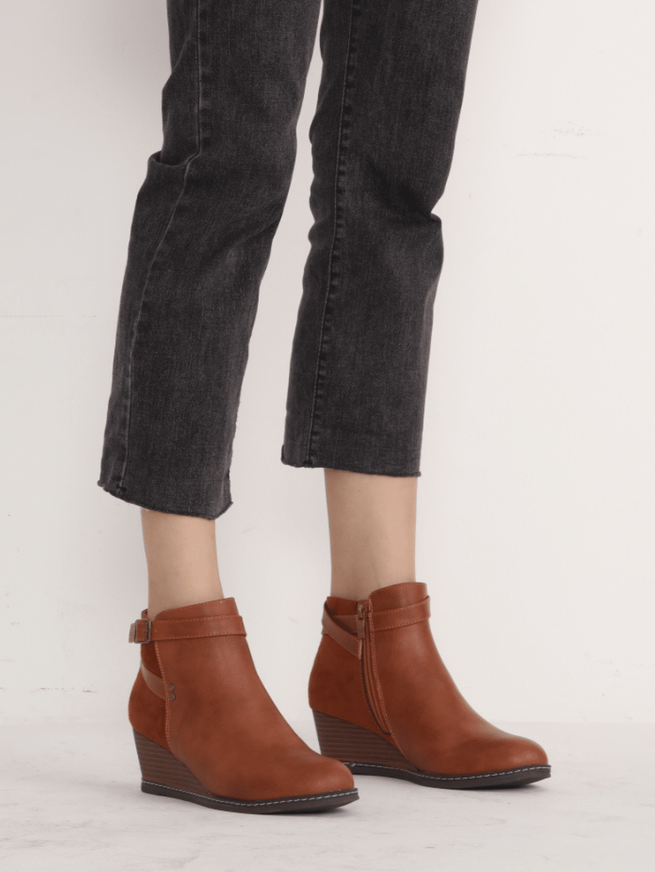 Women's 9636 Wedge Boots | Comfortable Ankle Wedge Booties With Side Zipper