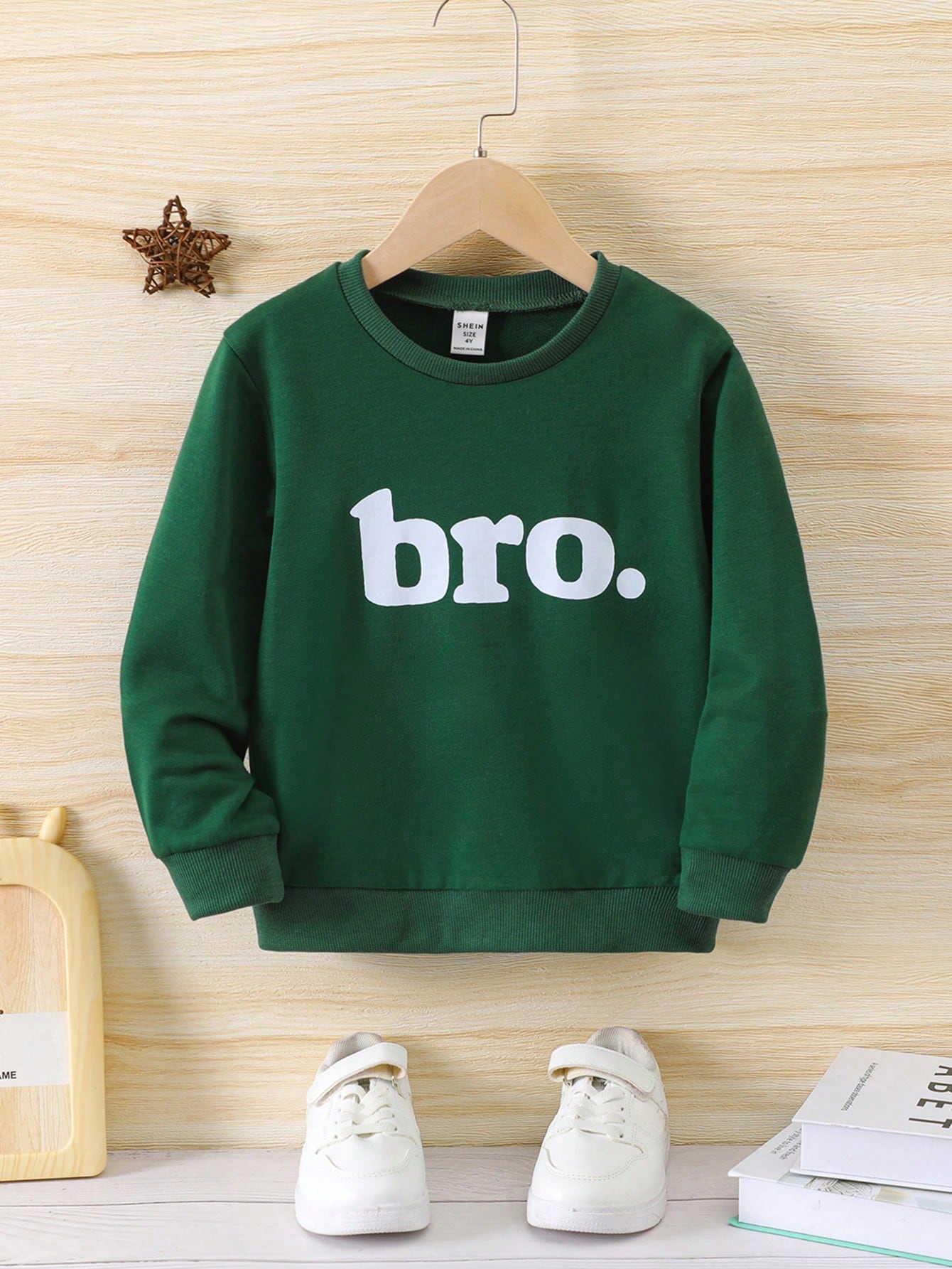 Young Boy All-Match Round-Neck Long Sleeve Sweatshirt With Brother Printed Letter, Suitable For Daily Wear, Autumn/Winter