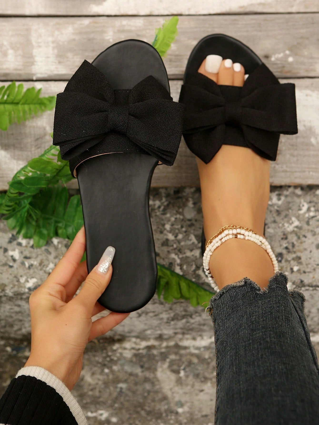 Women Bow Decor Slide Sandals, Fashion Summer Flat Sandals