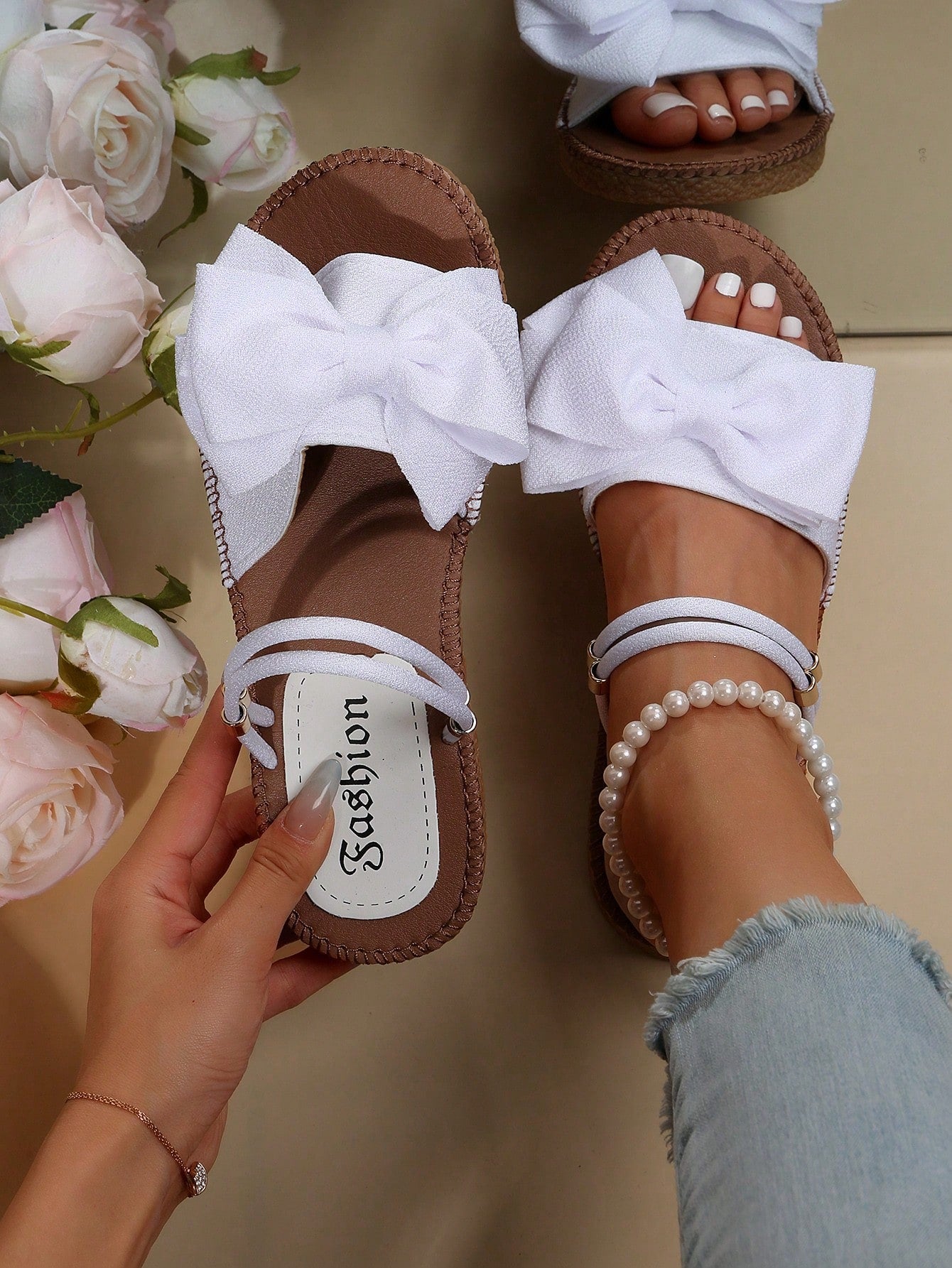 Bowknot Slippers For Women, Fashionable Non-Slip Beach Shoes With Bow Knot Design, Outdoor & Indoor Style