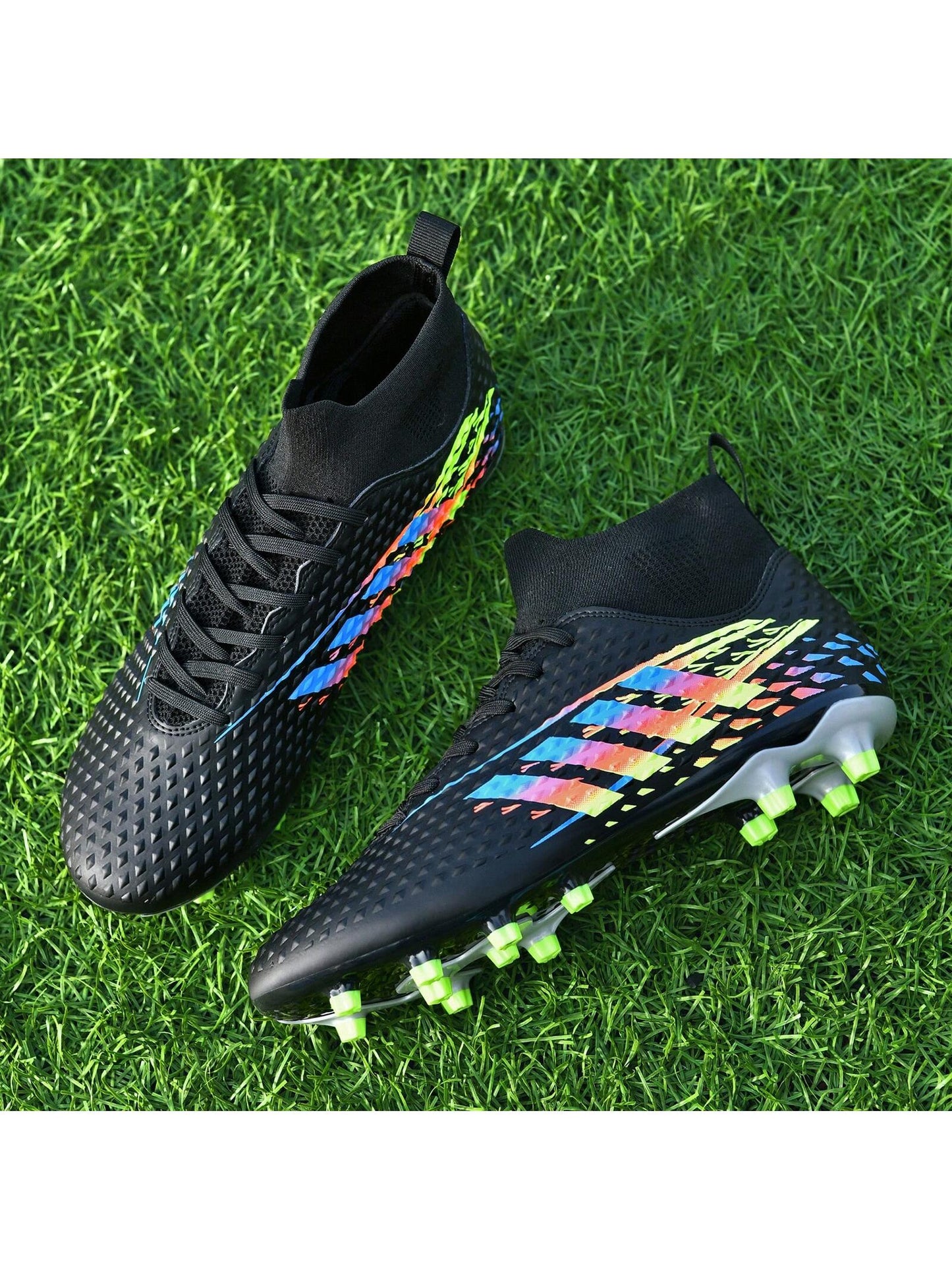 2024 New Arrival High-Top Anti-Slip Football Shoes With Ag Spike For Teenagers And Children, Suitable For Outdoor Training And Matches, Breathable And Comfortable, Wear-Resistant And Protecting Your Ankles