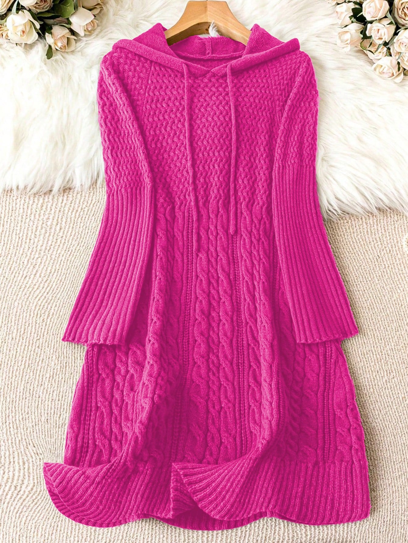 Women’S Plus Size Drawstring Hooded Sweater Dress