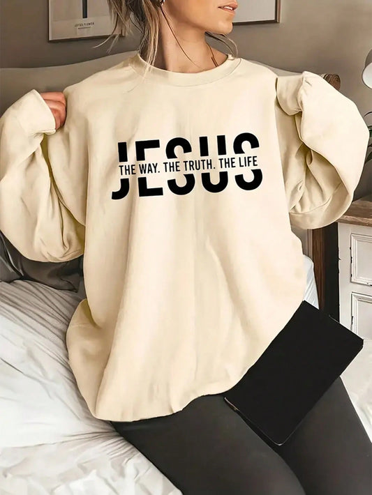 Plus Size Women's Loose Fit Sweatshirt With Letter Print