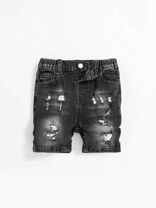 Young Boy Ripped Washed Summer Denim Shorts