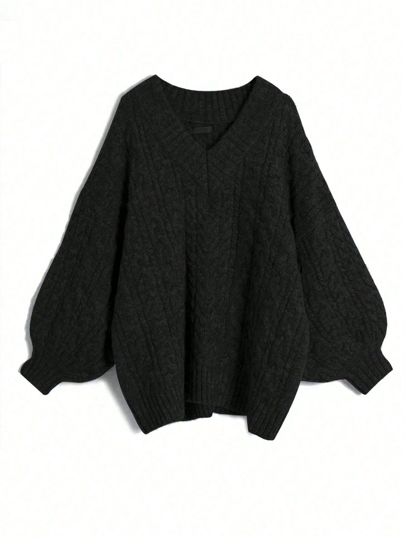 Plus Cable Knit Drop Shoulder Sweater