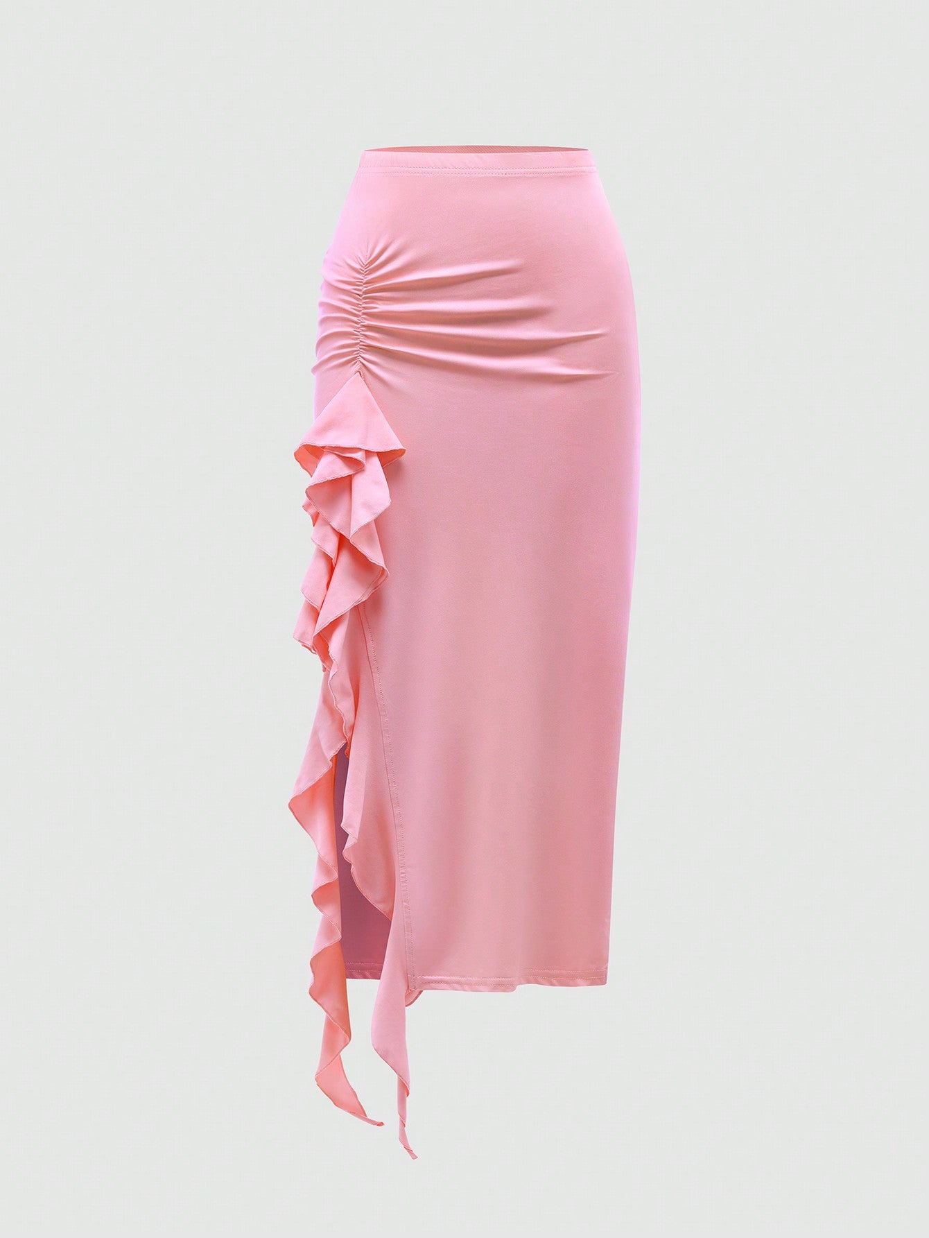 Women's Solid Color Pleated Skirt With Ruffles And Trim Decoration