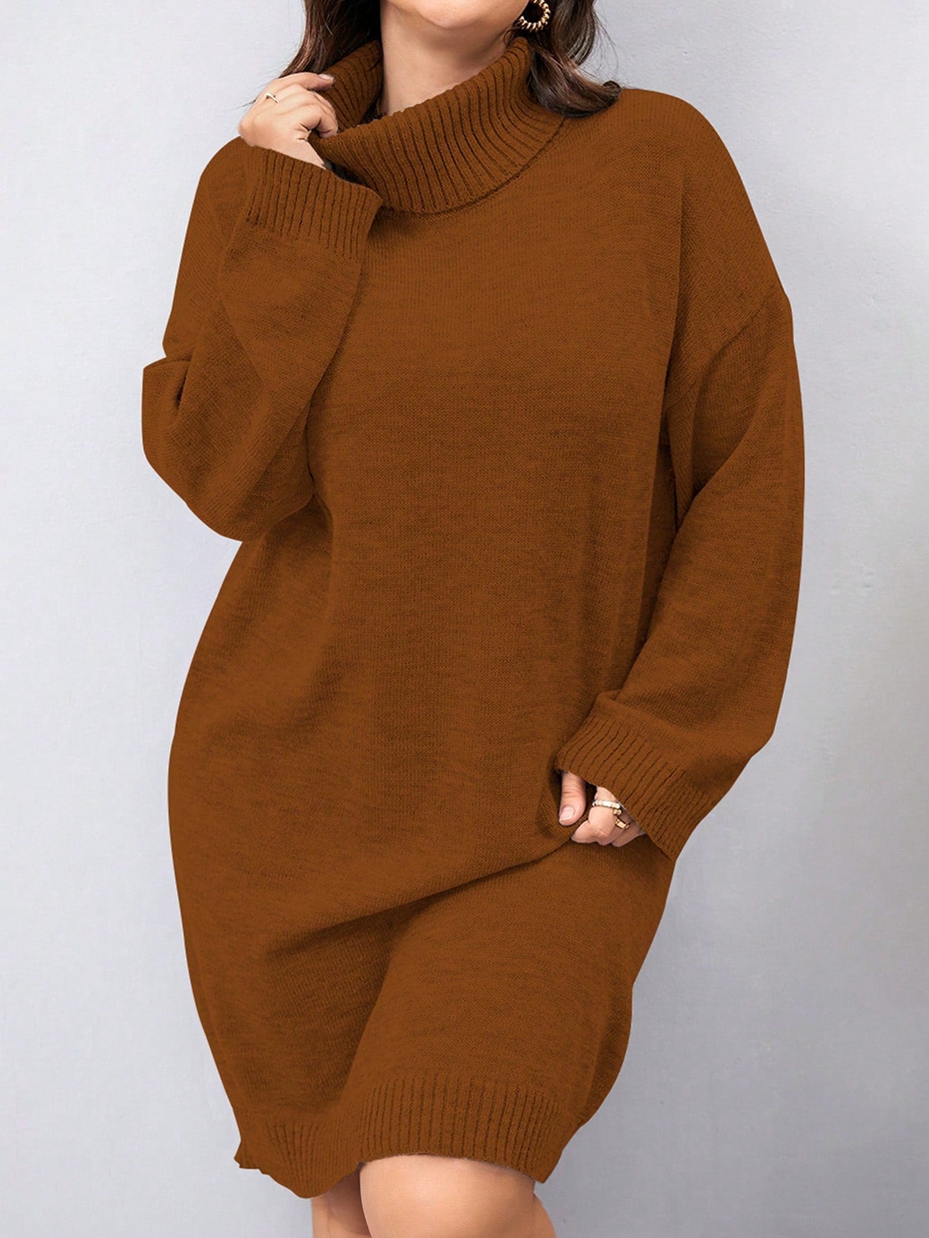 Mulvari Plus Turtleneck Drop Shoulder Sweater Dress Without Belt