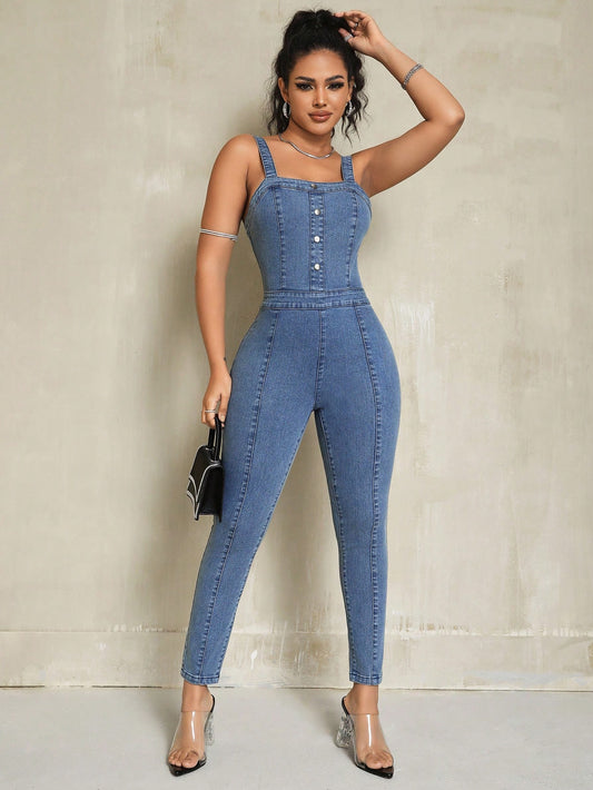 Women'S Tight-Fitting Cami Denim Jumpsuit