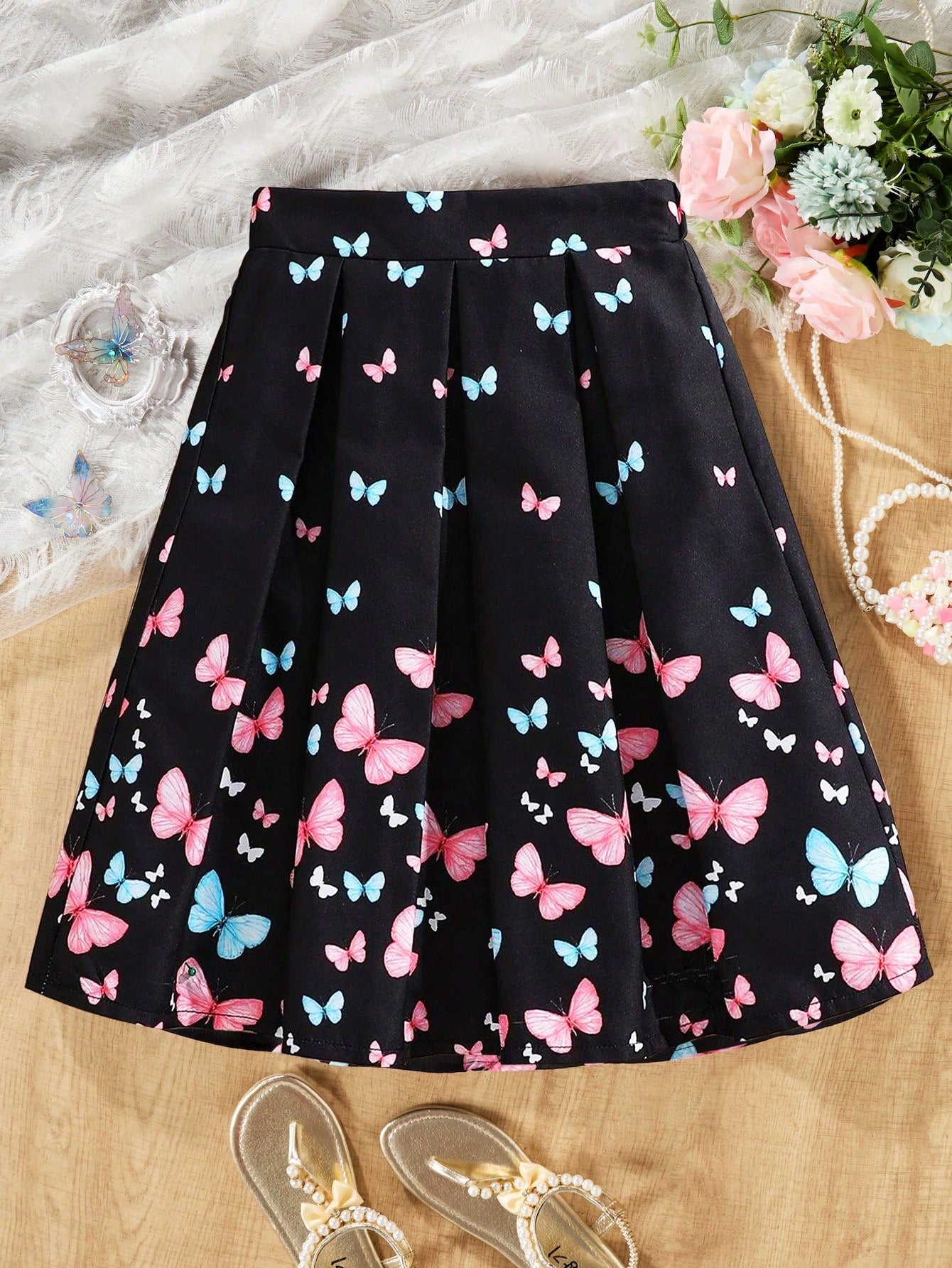 Tween Girls' Butterfly Printed Ruffled Skirt,  And Elegant Design