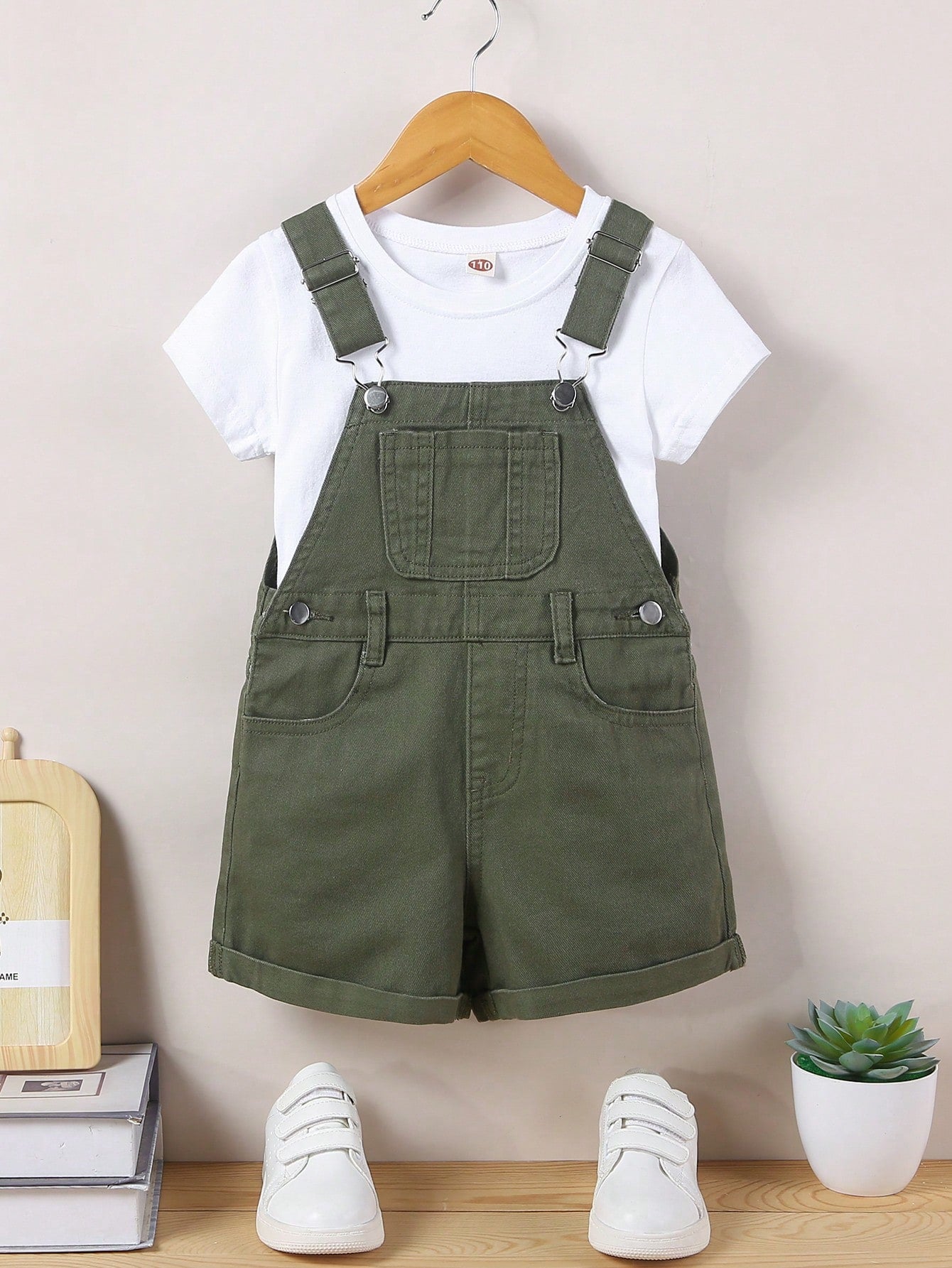 Young Boy Casual  Green Denim Overalls And Jumpsuits For Vacation