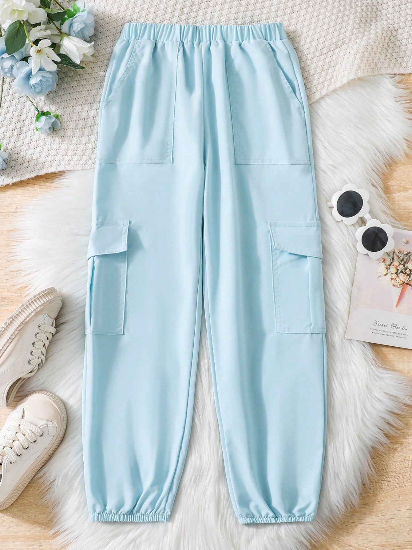 Tween Girl Casual Street Style Workwear Jogger Pants With Elastic Cuffs