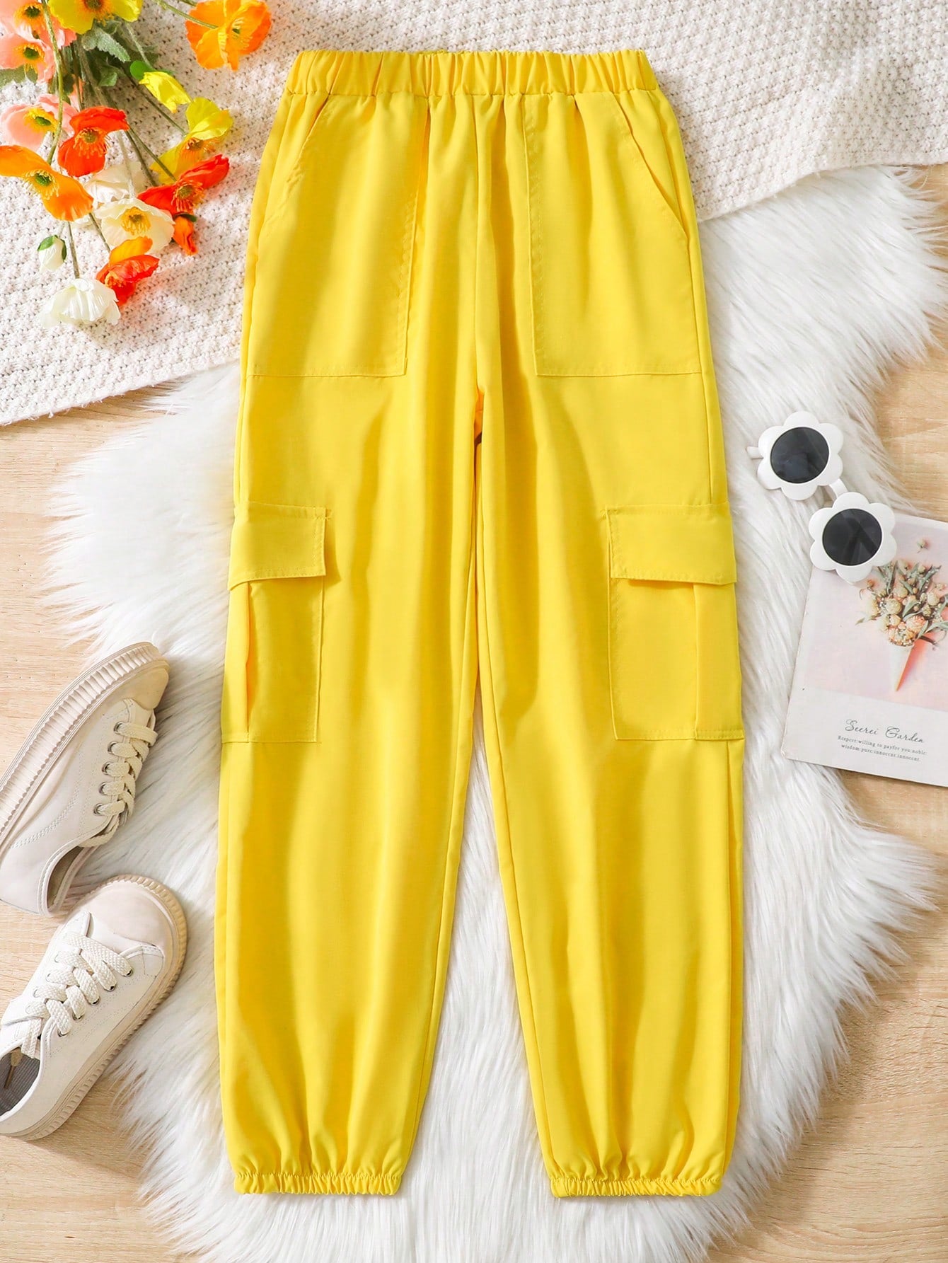 Tween Girl Casual Street Style Workwear Jogger Pants With Elastic Cuffs