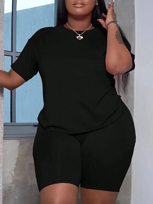 Plus Size Monochrome Casual Two-Piece Set