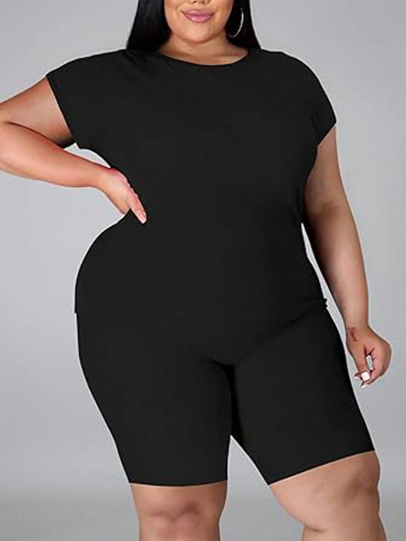 Plus Size Monochrome Casual Two-Piece Set