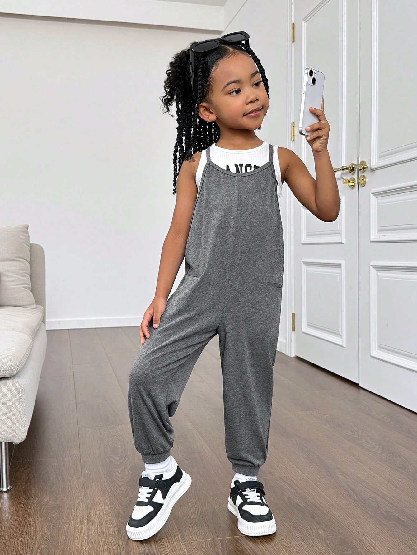 Young Girl Daily Casual Spring Summer Knitted Solid Color Spaghetti Strap Jumpsuit