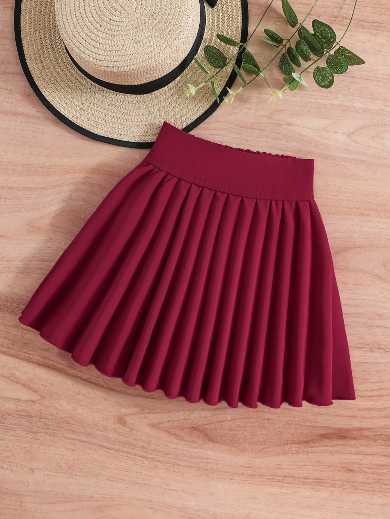 Young Girl Solid Pleated High Waist Skirt