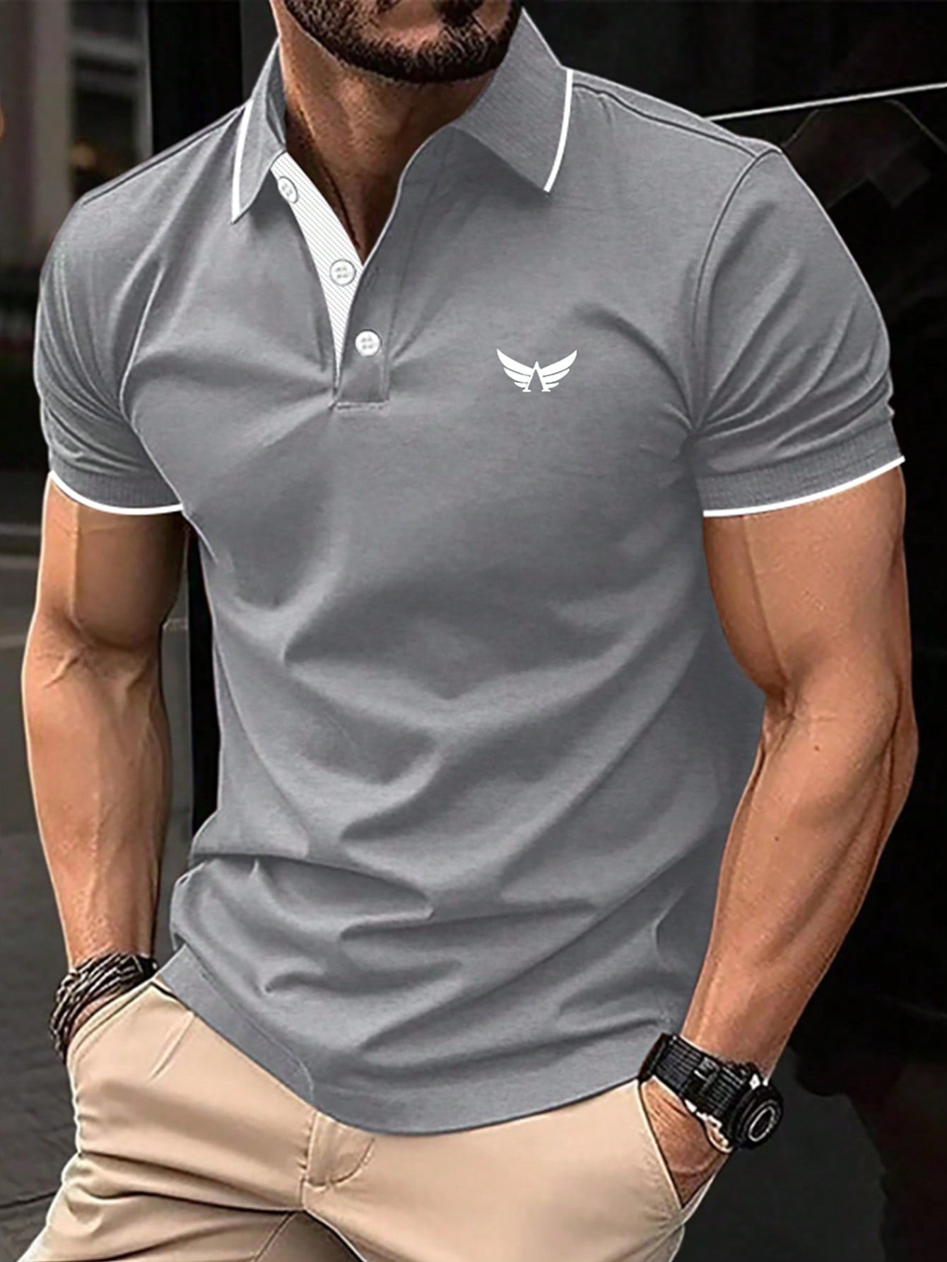 Men's Contrast Color Stitching Trim Short Sleeve Polo Shirt