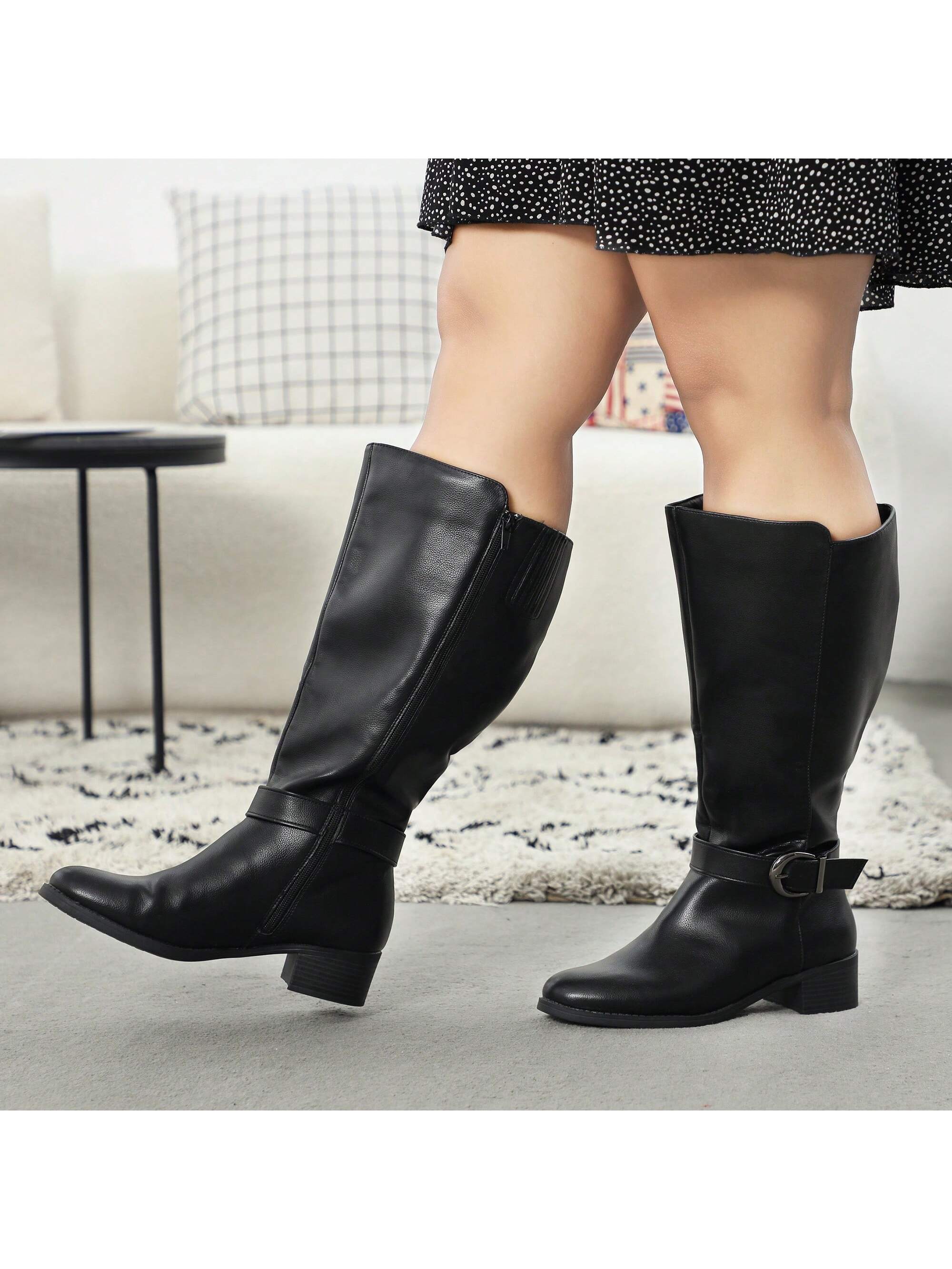 Spring Women's Extra Wide Calf Pull On Side Zipper Knee High Boots Wedding Party Shoes