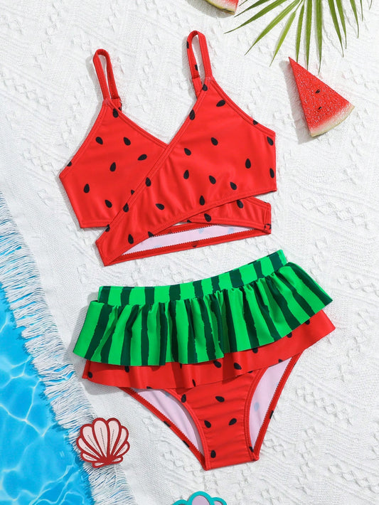 Young Girl Watermelon Printed Bikini Set Summer Beach