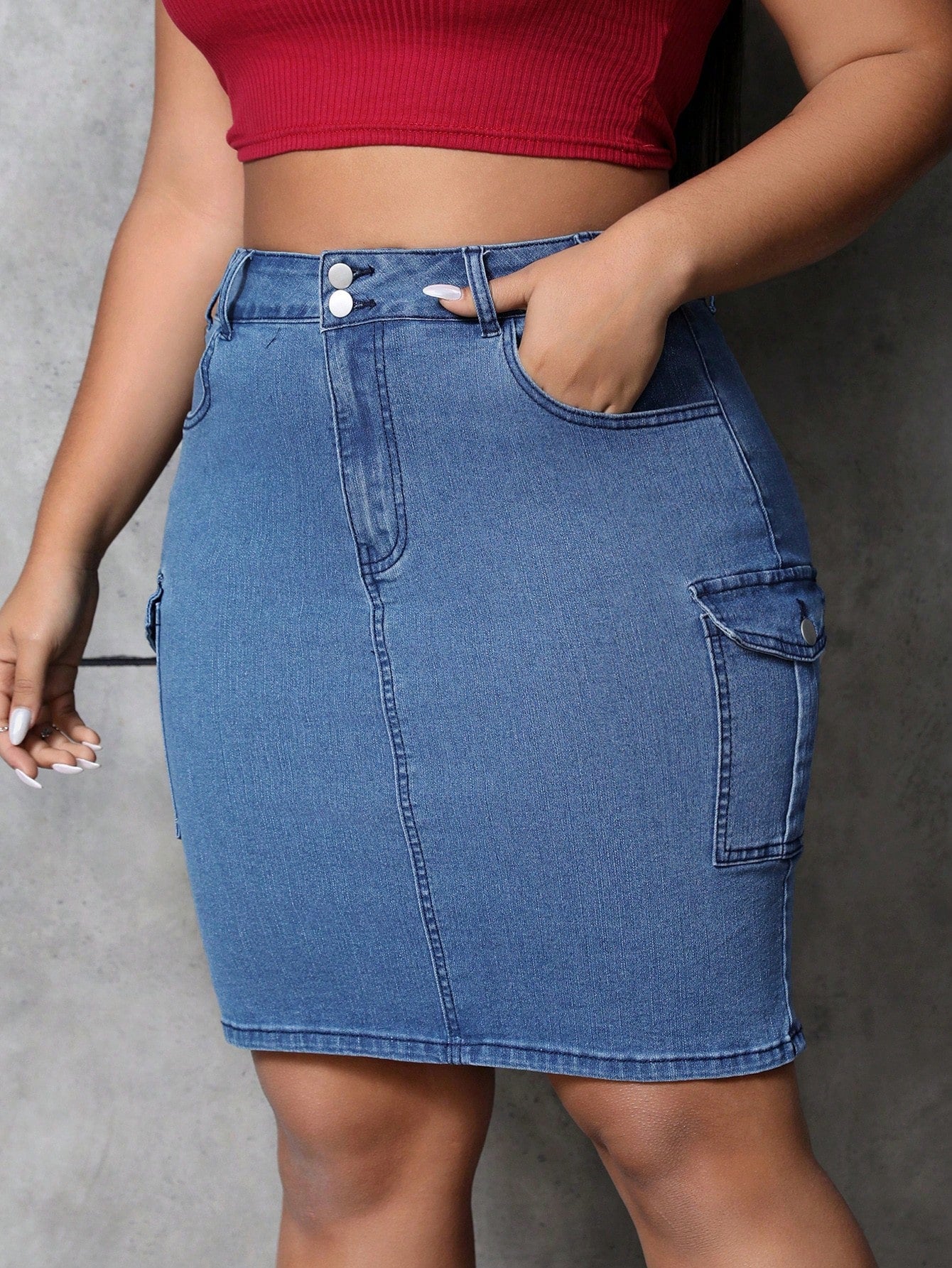 Plus Flap Pocket Denim Skirt