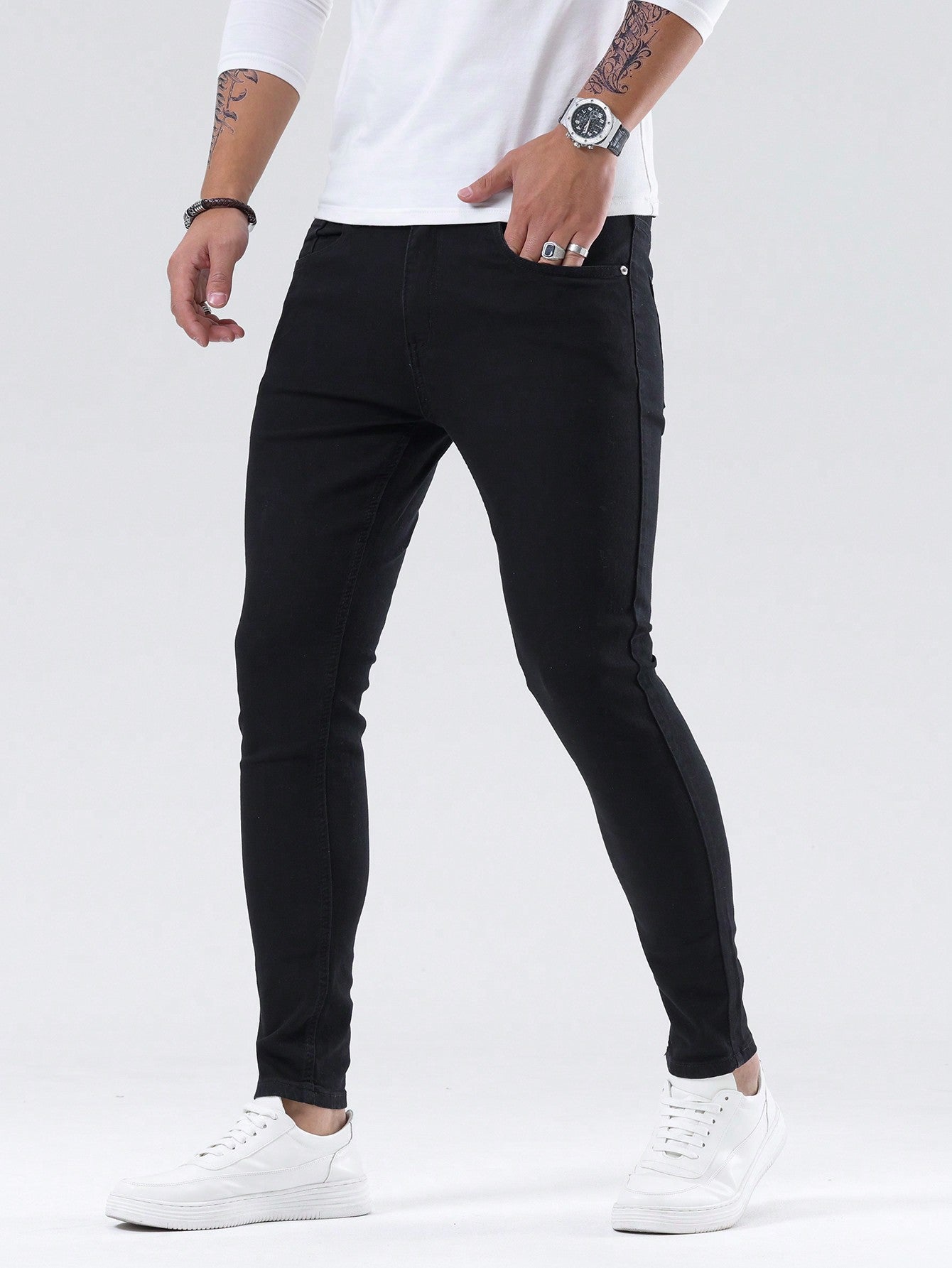 Men Cotton Solid Skinny Jeans