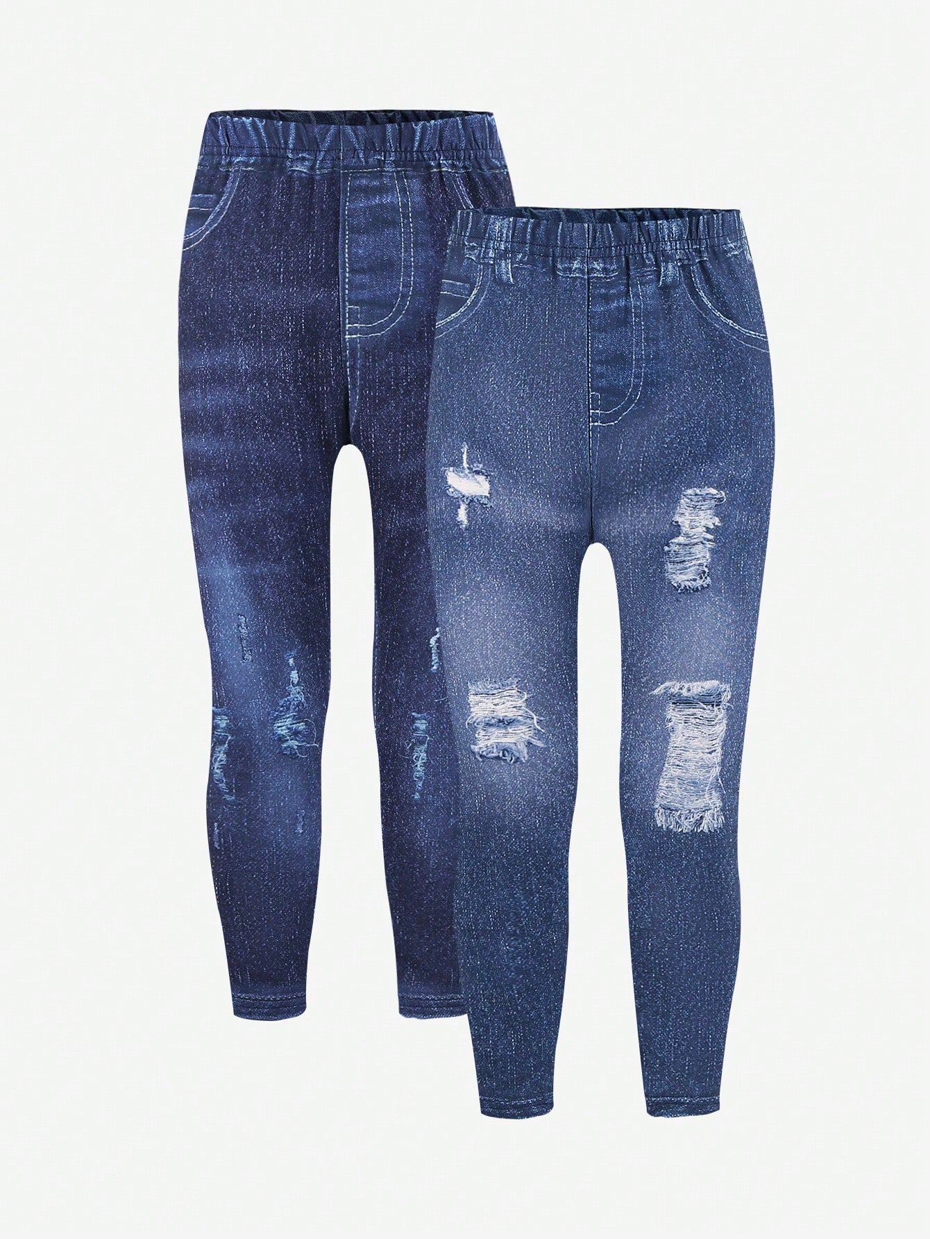 Young Girl 2pcs/Set Comfortable Casual Printed Jeans, Imitation Denim Pants