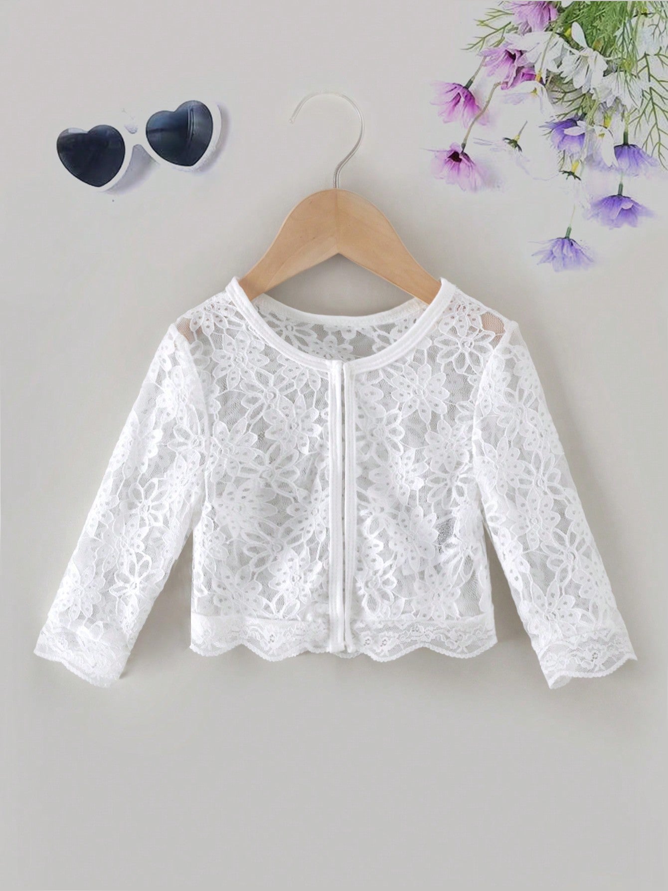 Young Girl Flower Design Elegant Lace Edge Round Neck Jacket For Wedding